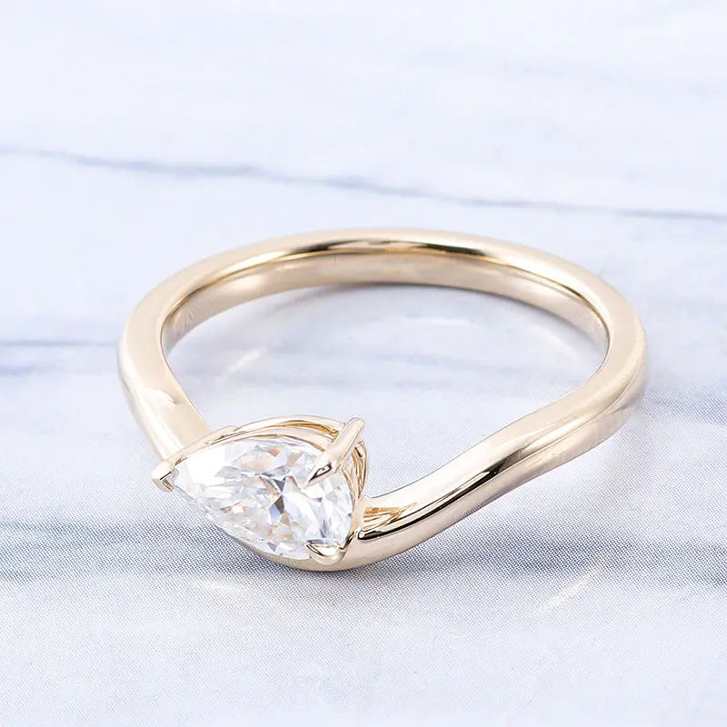 Bague De Fiançailles En Moissanite 1,60 Ct - Plaqué Or Jaune 14k - Taille Ajustable