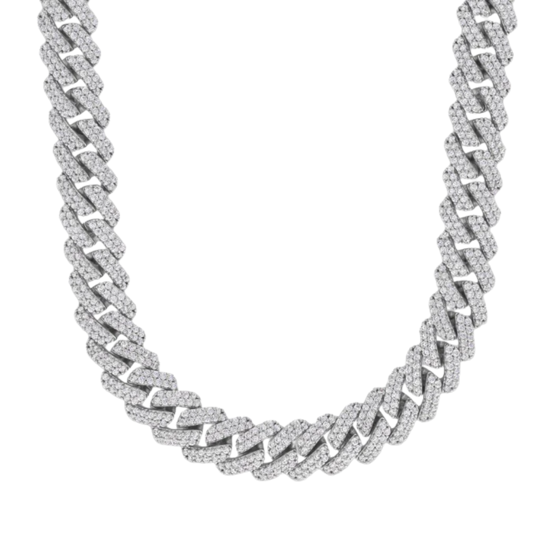 Iced Prong Cuban Chain (Silver) - 12mm