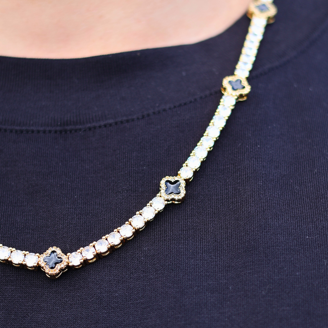 Black Clover Tennis Chain (Gold) - 4mm