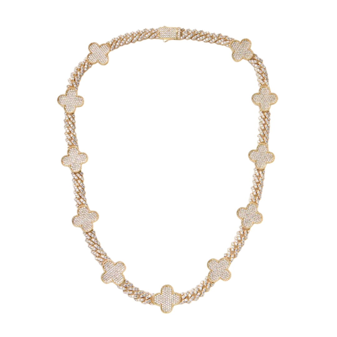 Clover Iced Prong Cuban Chain (Gold) - 8mm