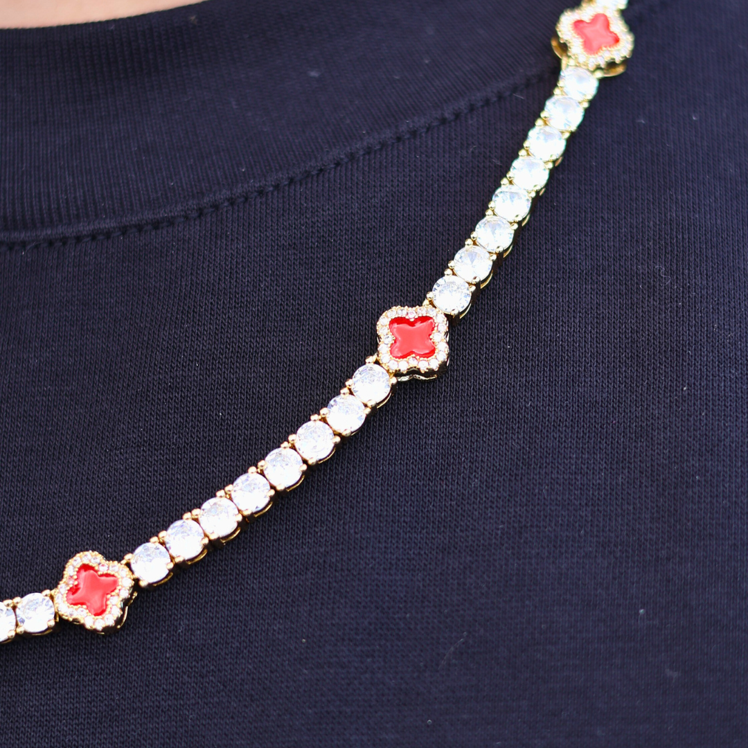 Red Clover Tennis Chain (Gold) - 4mm