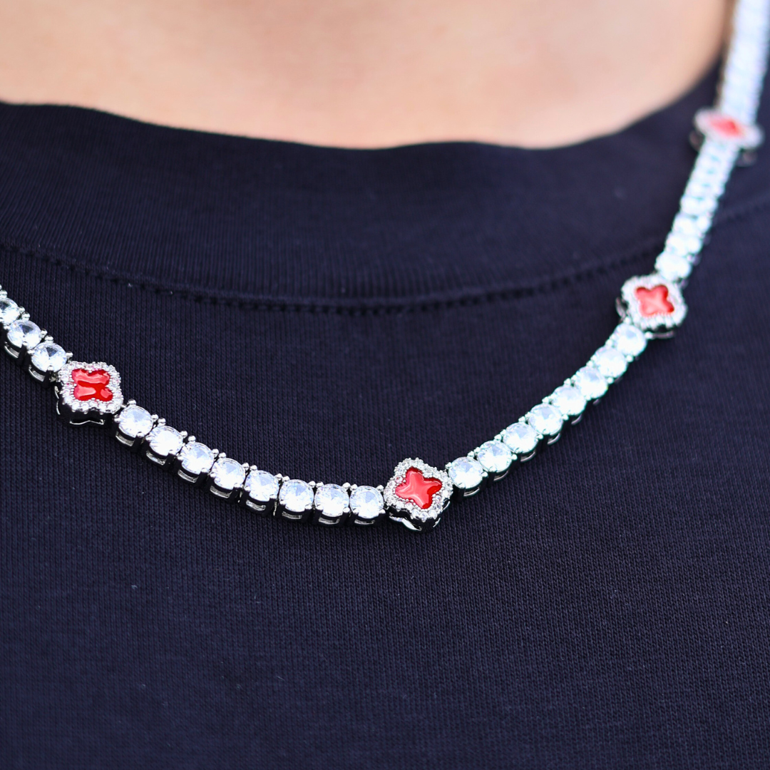 Red Clover Tennis Chain (Silver) - 4mm