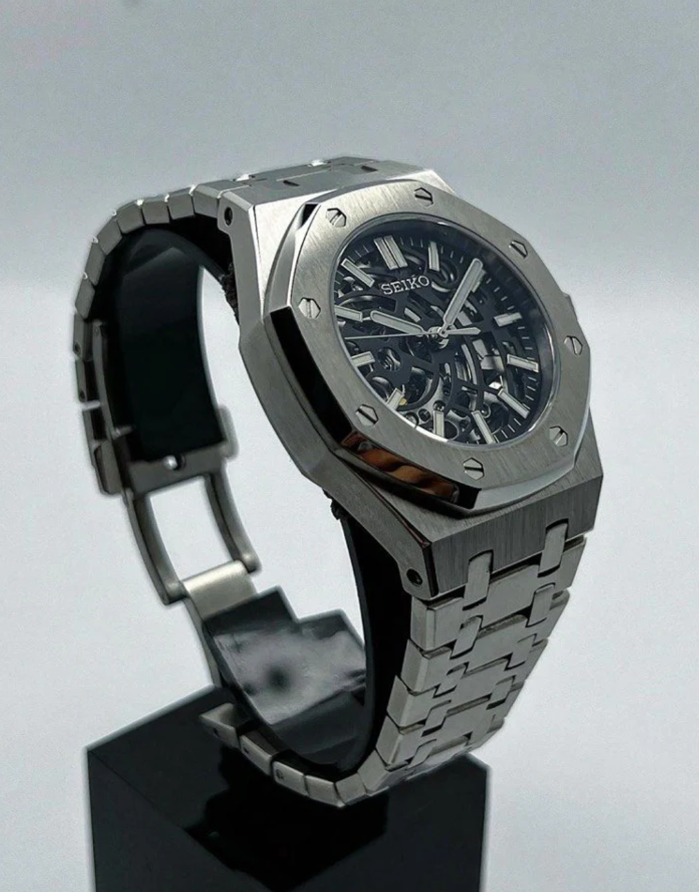 Seiko Mod Royal Oak Skeleton Black