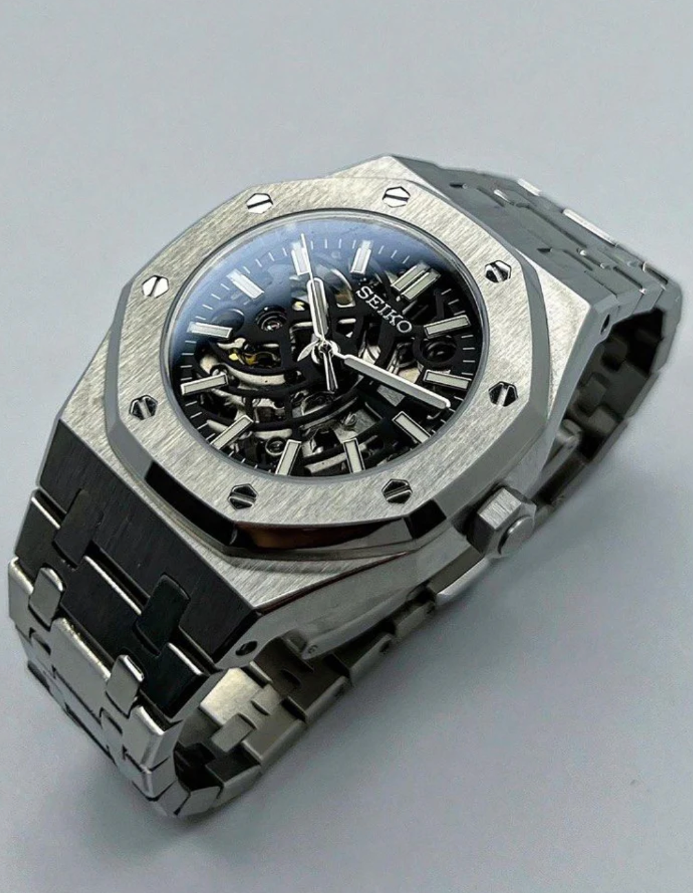 Seiko Mod Royal Oak Skeleton Black