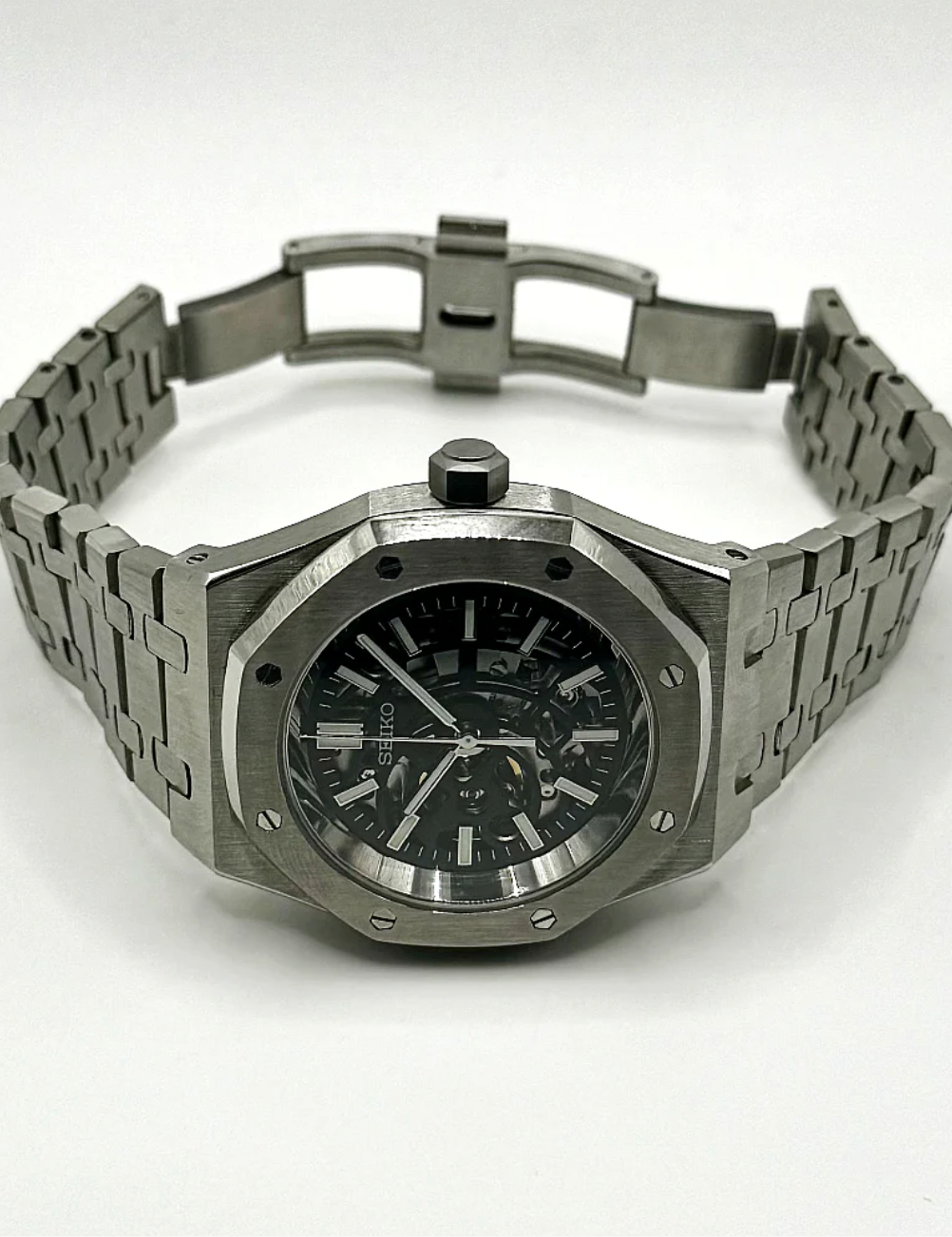 Seiko Mod Royal Oak Skeleton Black