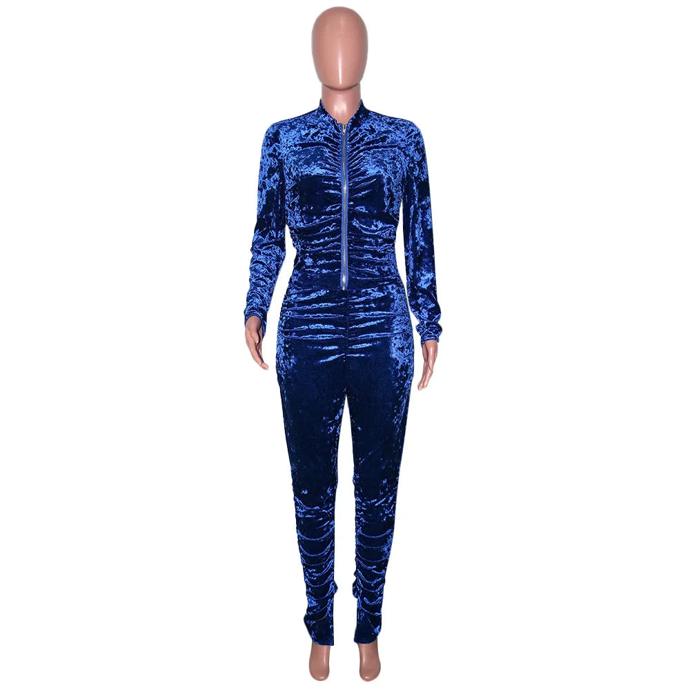 Velvet Stacked Zipper Tracksuit