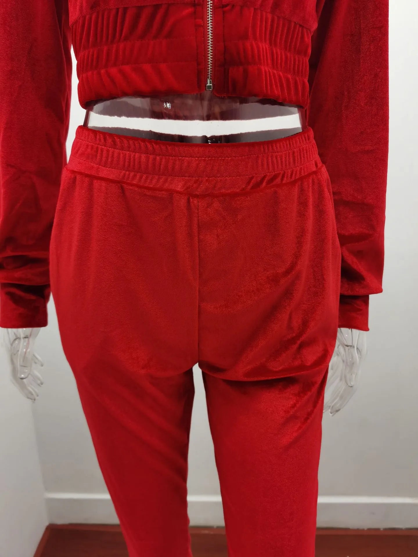 Velvet Hoodie Crop Top Tracksuit