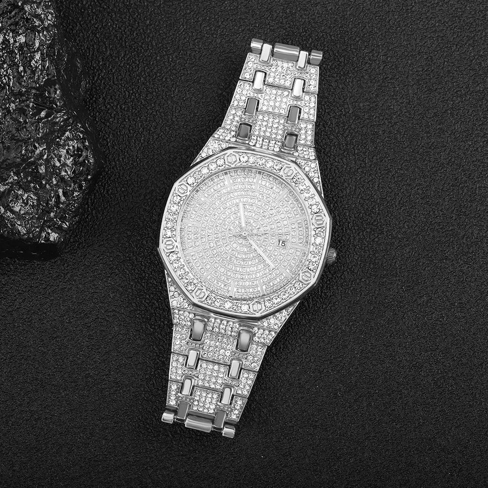 "King Frost" Iced Out Men’s Gold Watch and Miami Cuban Bracelet Luxury Bundle