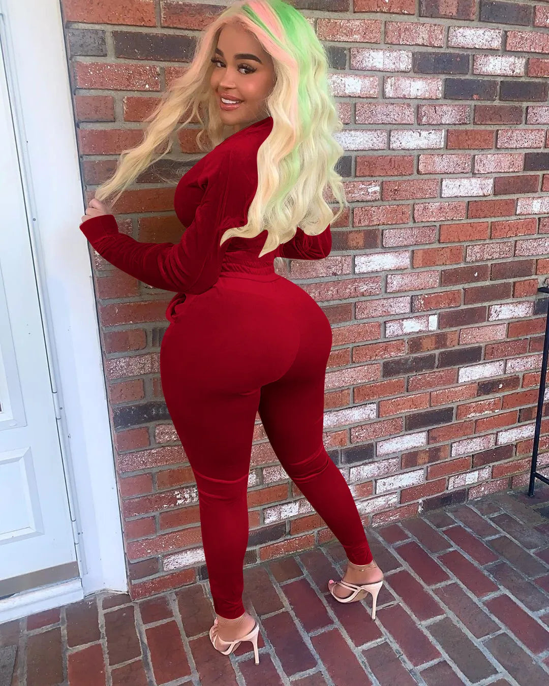 Velvet Hoodie Crop Top Tracksuit