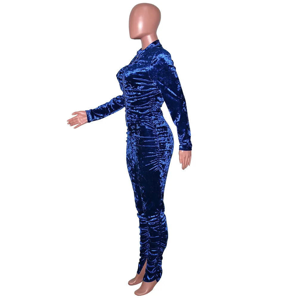 Velvet Stacked Zipper Tracksuit