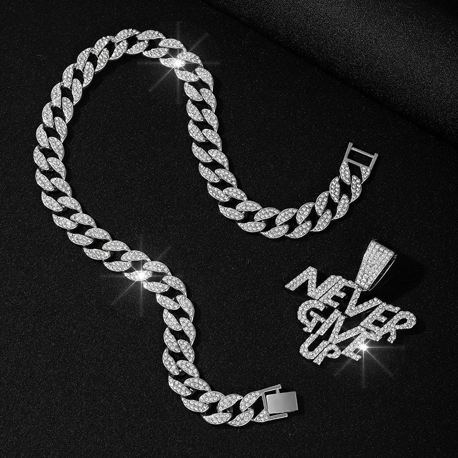 NEVER GIVE UP Pendant + Cuban Chain