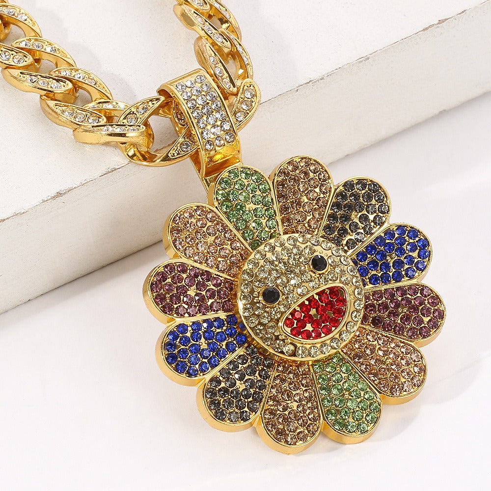 Murakami-Inspired Sunflower Pendant Necklace Rapper Chain
