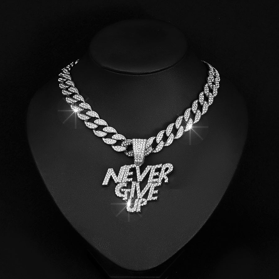 NEVER GIVE UP Pendant + Cuban Chain