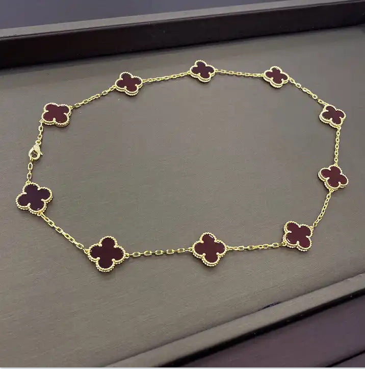 Red Clover Necklace - Gold & 925 Sterling Silver