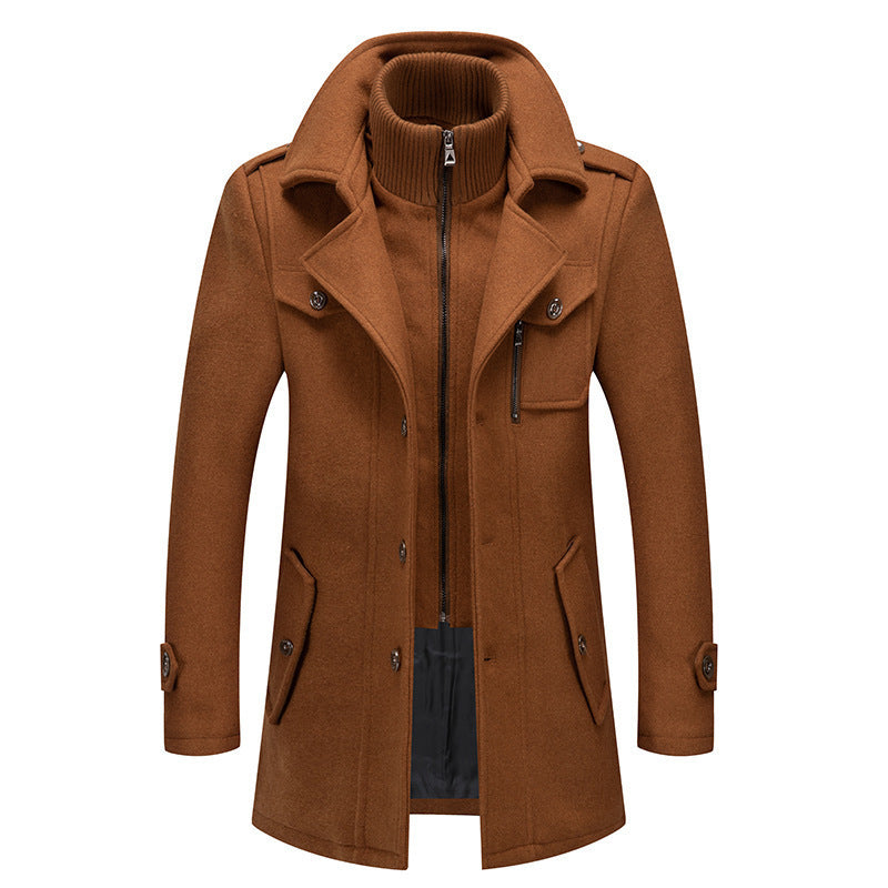 VVS Chic Herren-Trenchcoat aus Wolle mit Doppelkragen