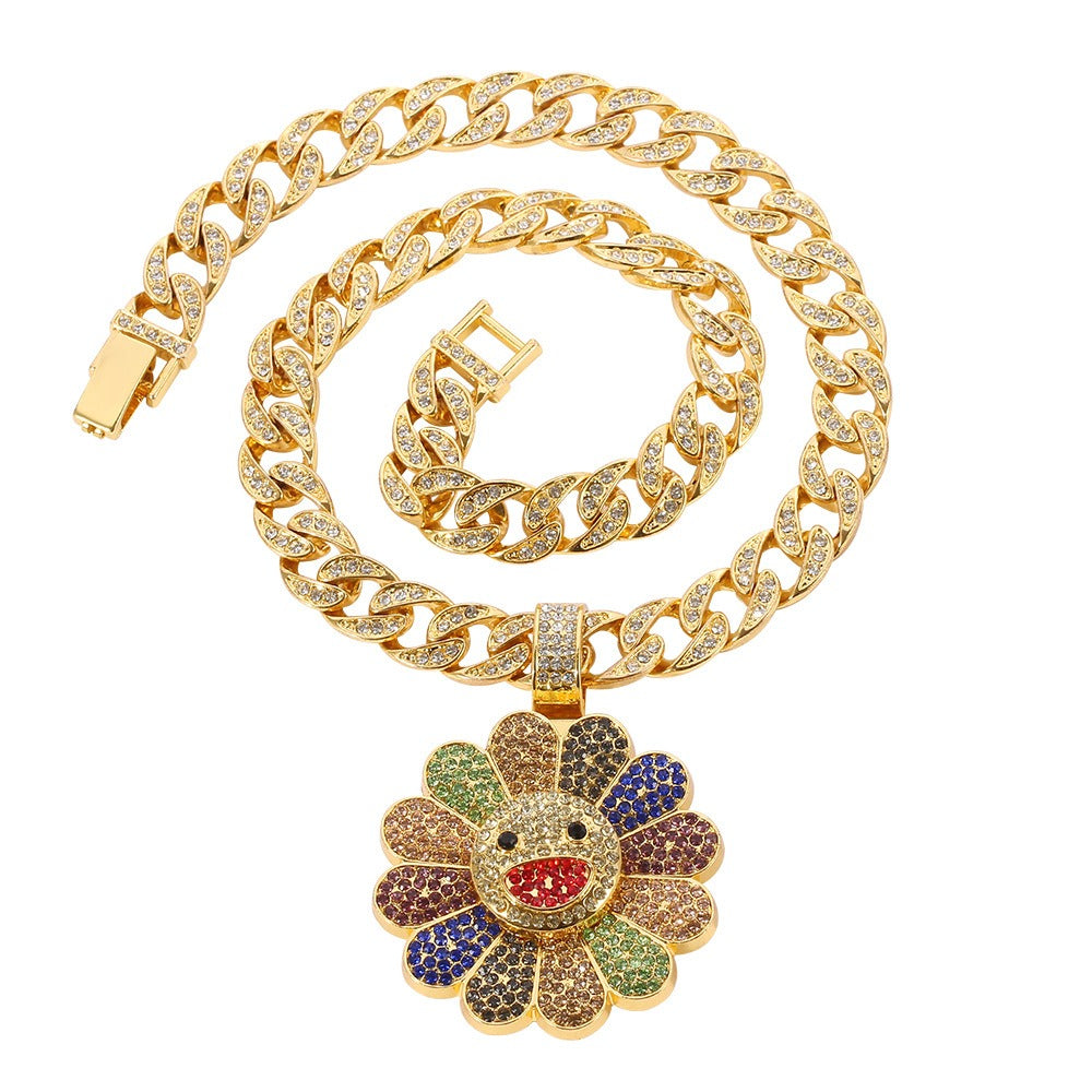 Collier pendentif tournesol inspiré de Murakami, chaîne de rappeur