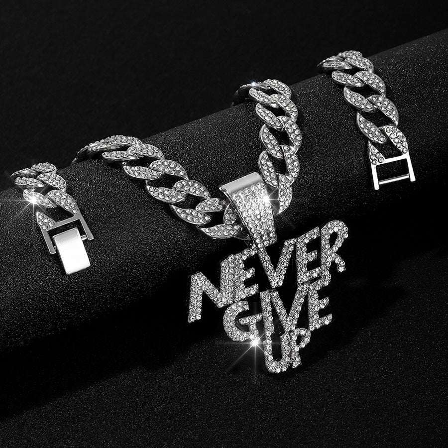 NEVER GIVE UP Pendant + Cuban Chain