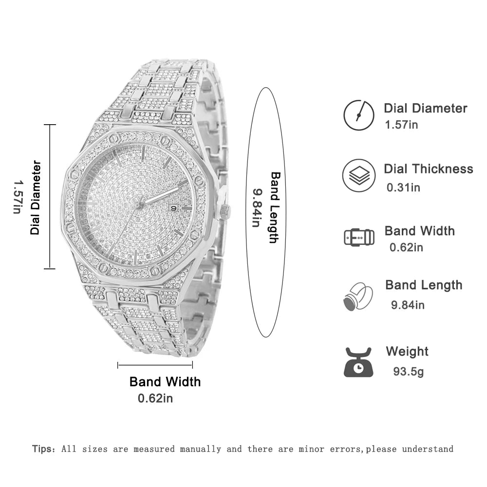 "King Frost" Iced Out Men’s Gold Watch and Miami Cuban Bracelet Luxury Bundle