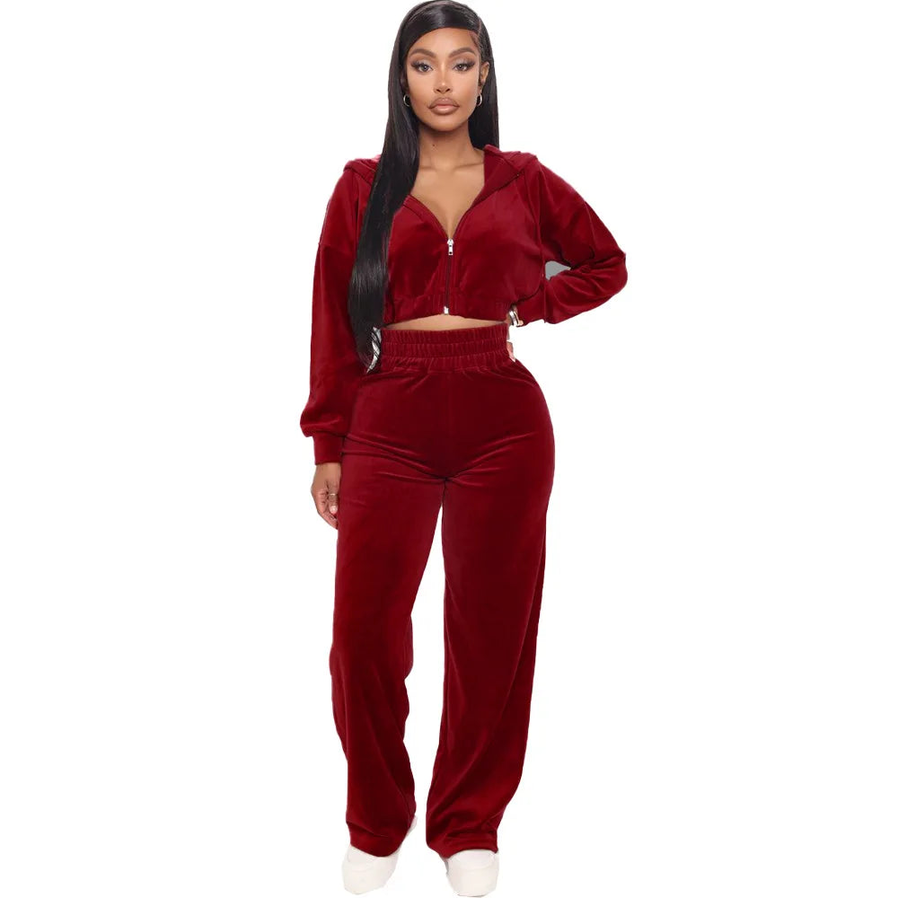 Solid Velvet Two Piece Tracksuit