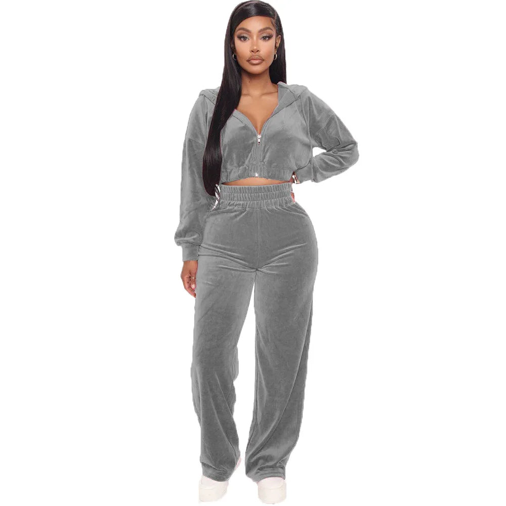 Solid Velvet Two Piece Tracksuit