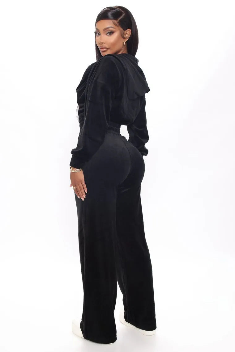 Solid Velvet Two Piece Tracksuit