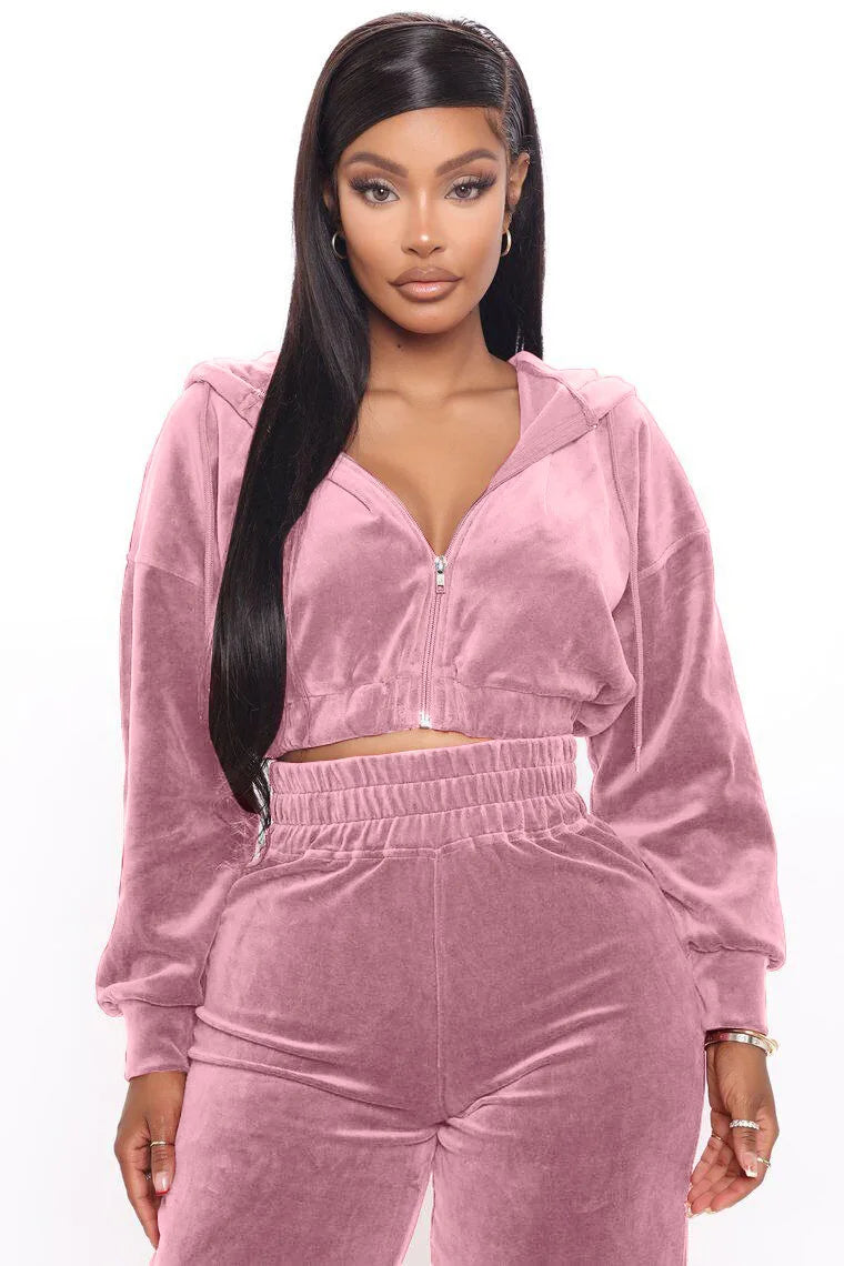Solid Velvet Two Piece Tracksuit