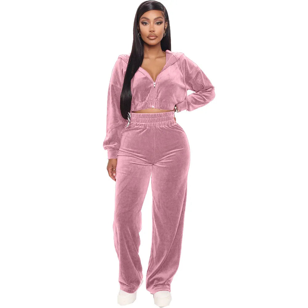 Solid Velvet Two Piece Tracksuit