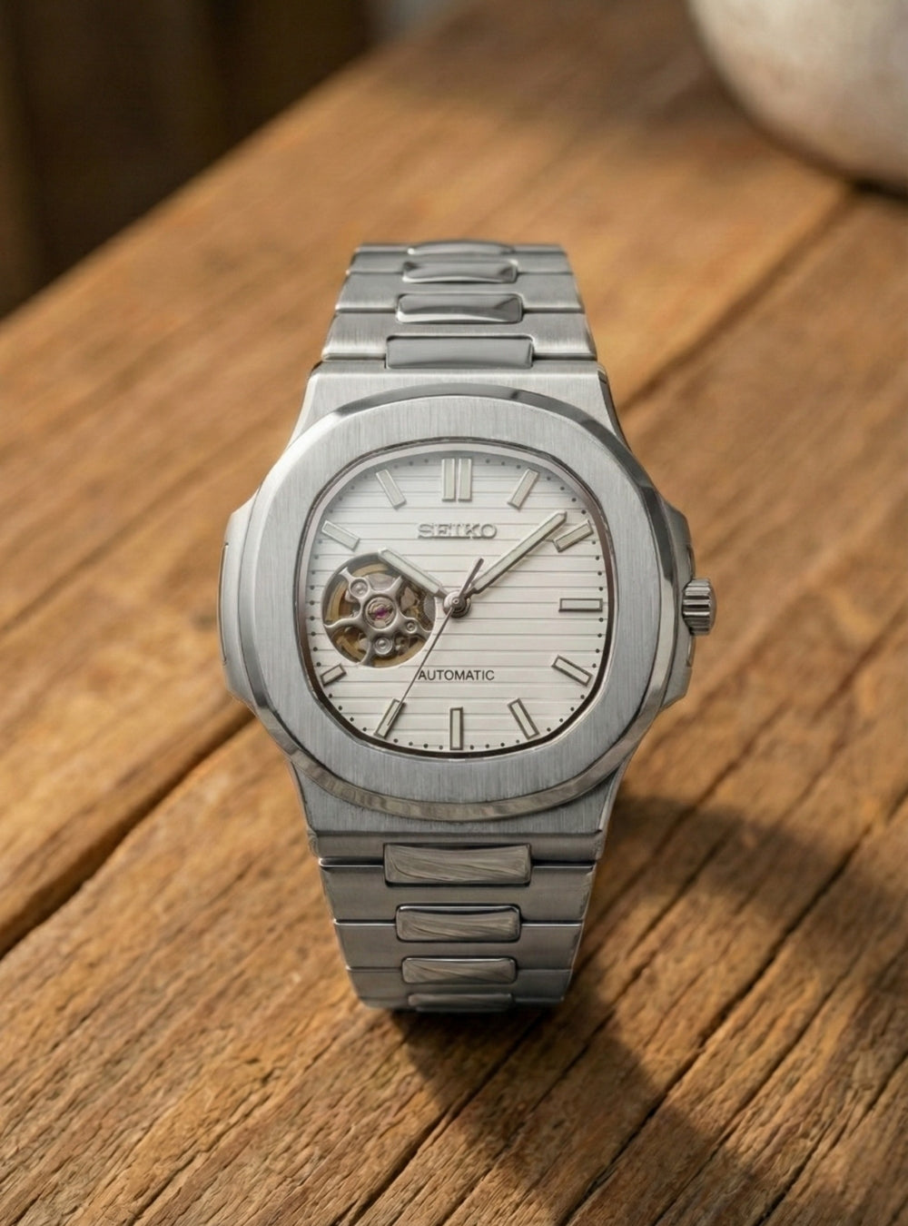 Seiko Mod Nautilus Open Heart | White