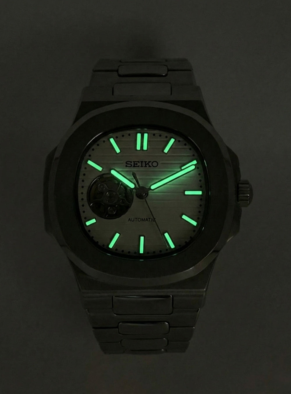 Seiko Mod Nautilus Open Heart | White