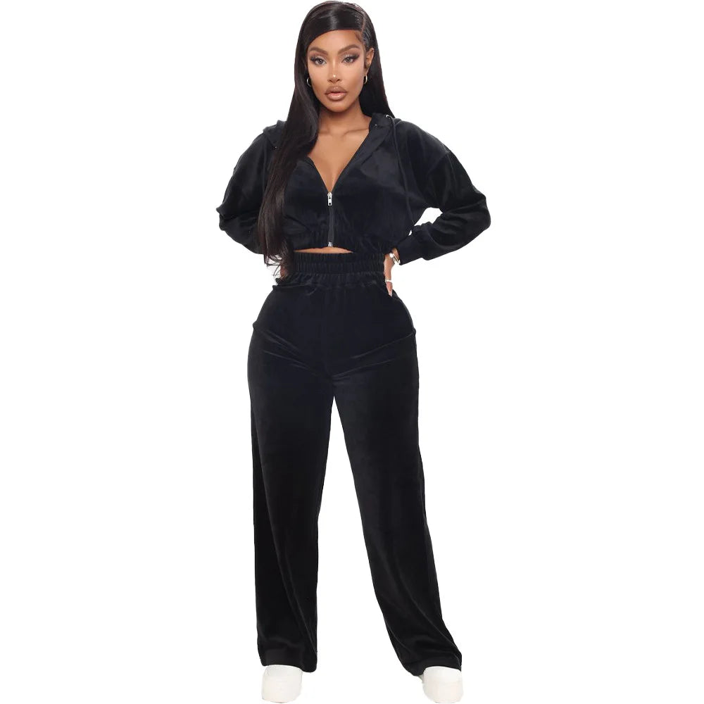 Solid Velvet Two Piece Tracksuit