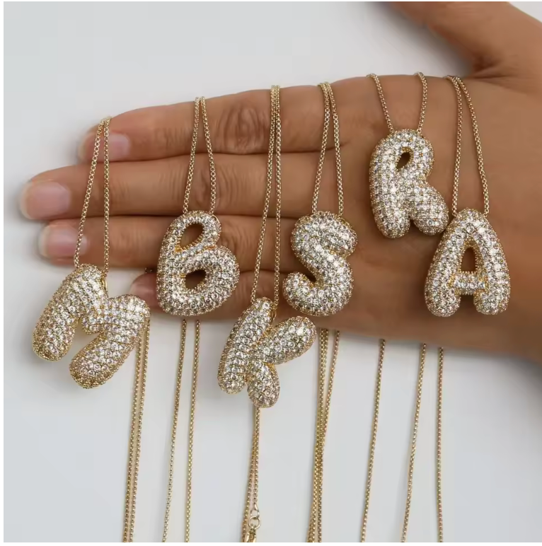 Hailey Bieber Initial Bubble Letter Necklace
