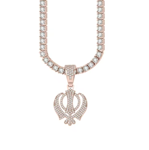 Iced Khanda Pendant Tennis Chain Necklace