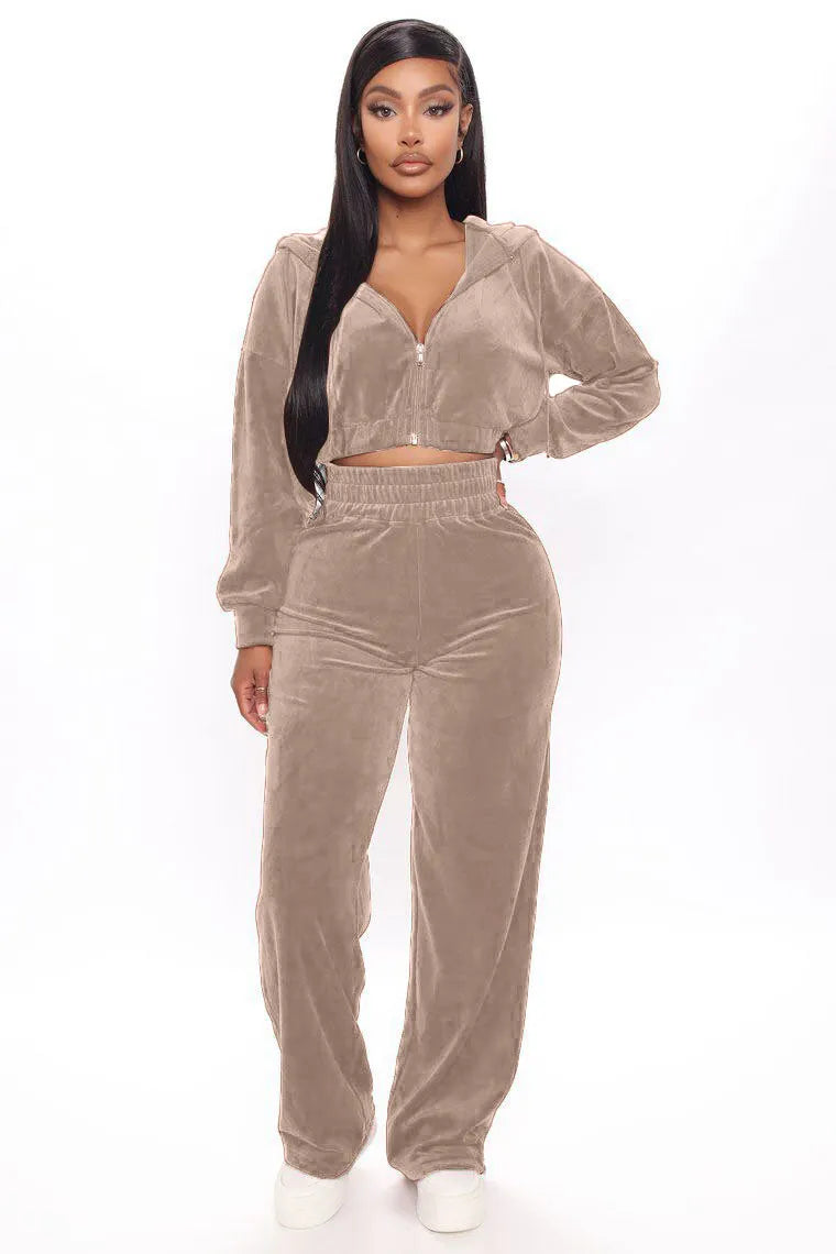 Solid Velvet Two Piece Tracksuit