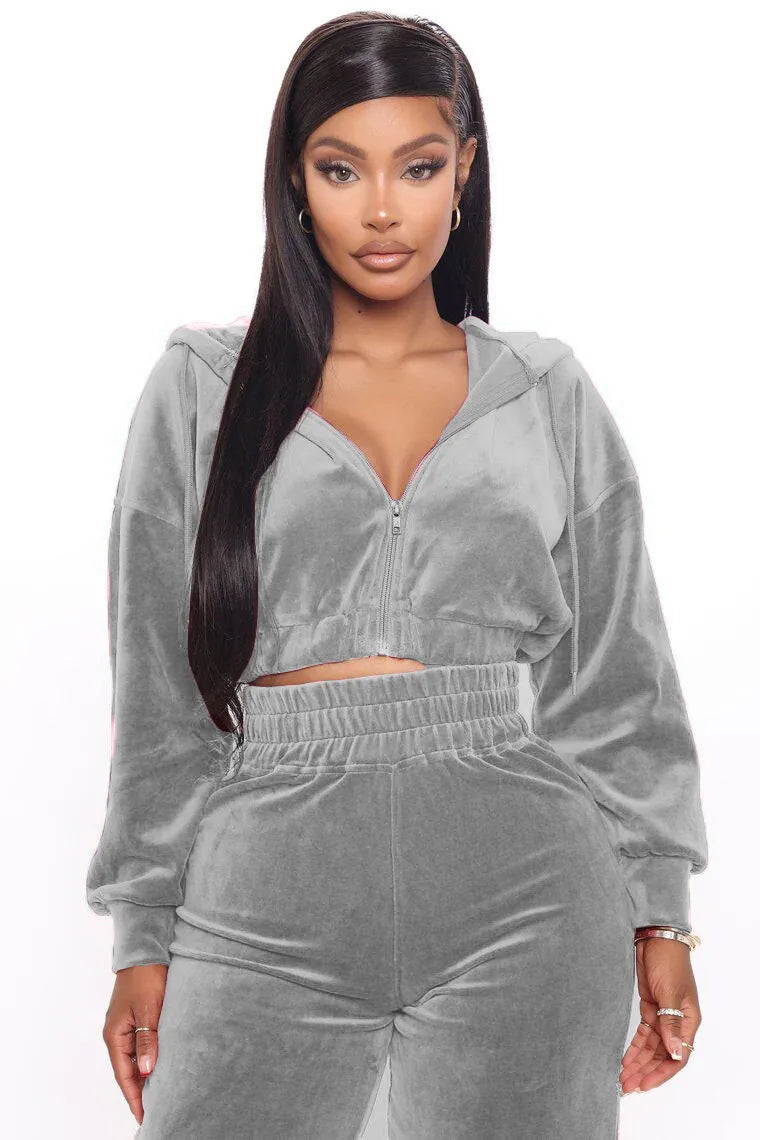Solid Velvet Two Piece Tracksuit