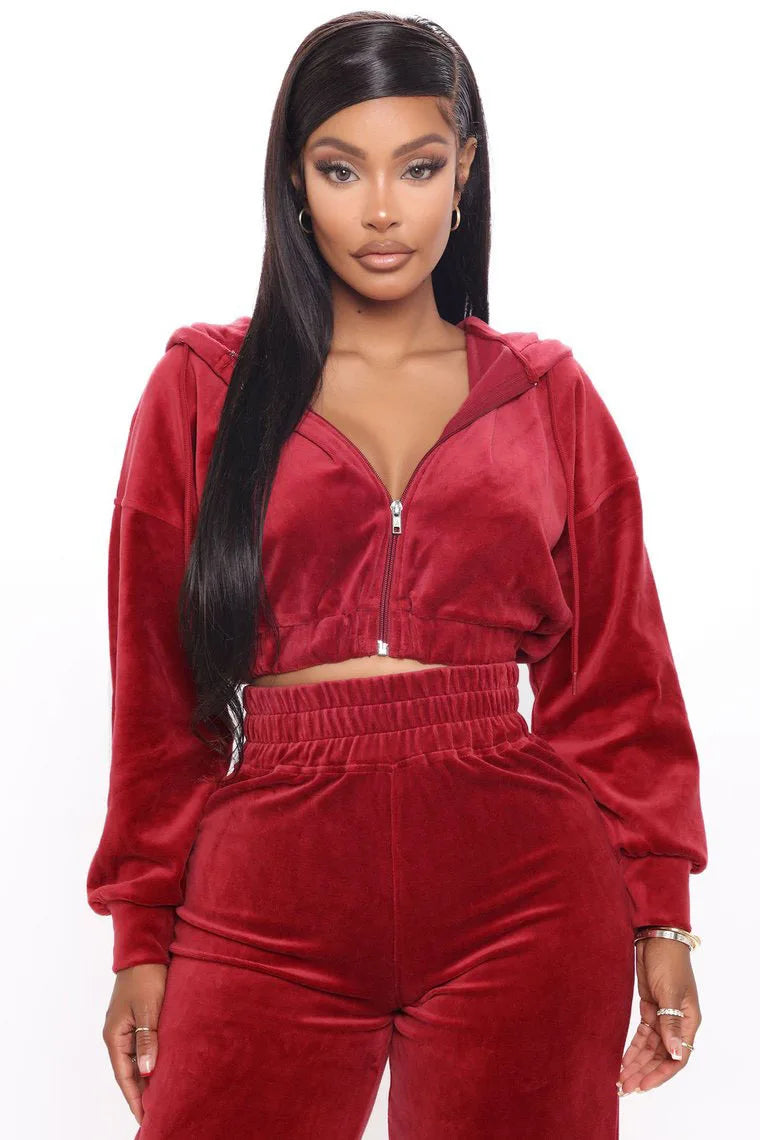 Solid Velvet Two Piece Tracksuit