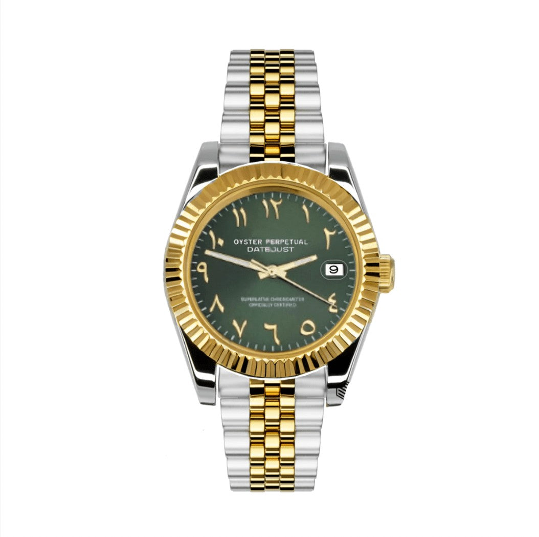 Seiko Mod Datejust Silver Gold Jubilee Arabic Green Dial