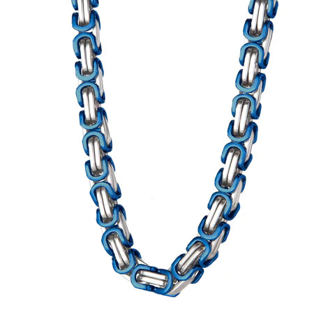 8mm Blue & Silver Byzantine Chain