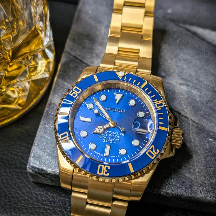 Seiko Mod Submariner | Gold Blue