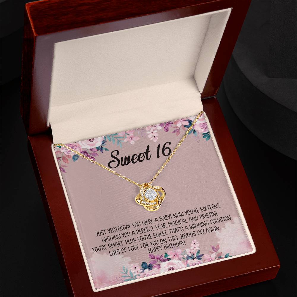 Sweet 16 Message Card Love Knot Necklace