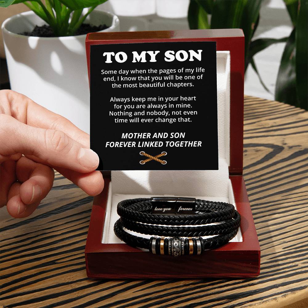 To My Son (Mother and Son Forever Linked Together) Message Card Bracelet
