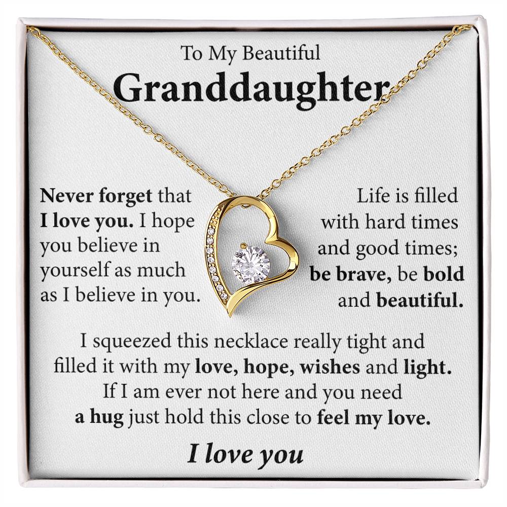 To My Beautiful Granddaughter (I love you) Message Card Necklace
