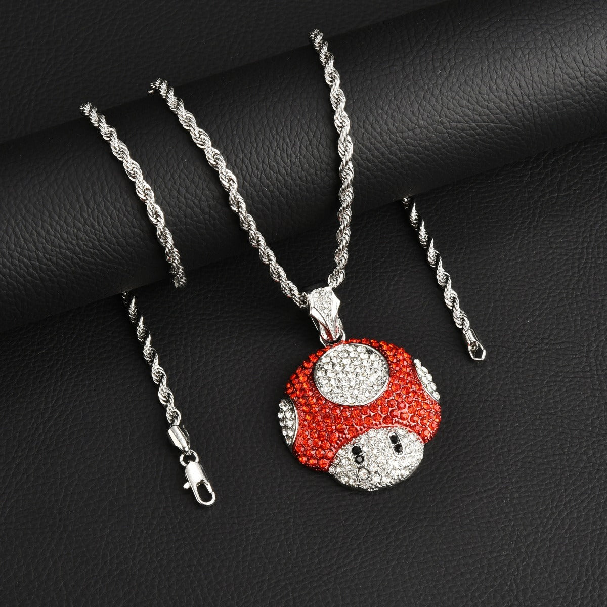 Micro Mario Mushroom Pendant Necklace Retro Rapper Chain