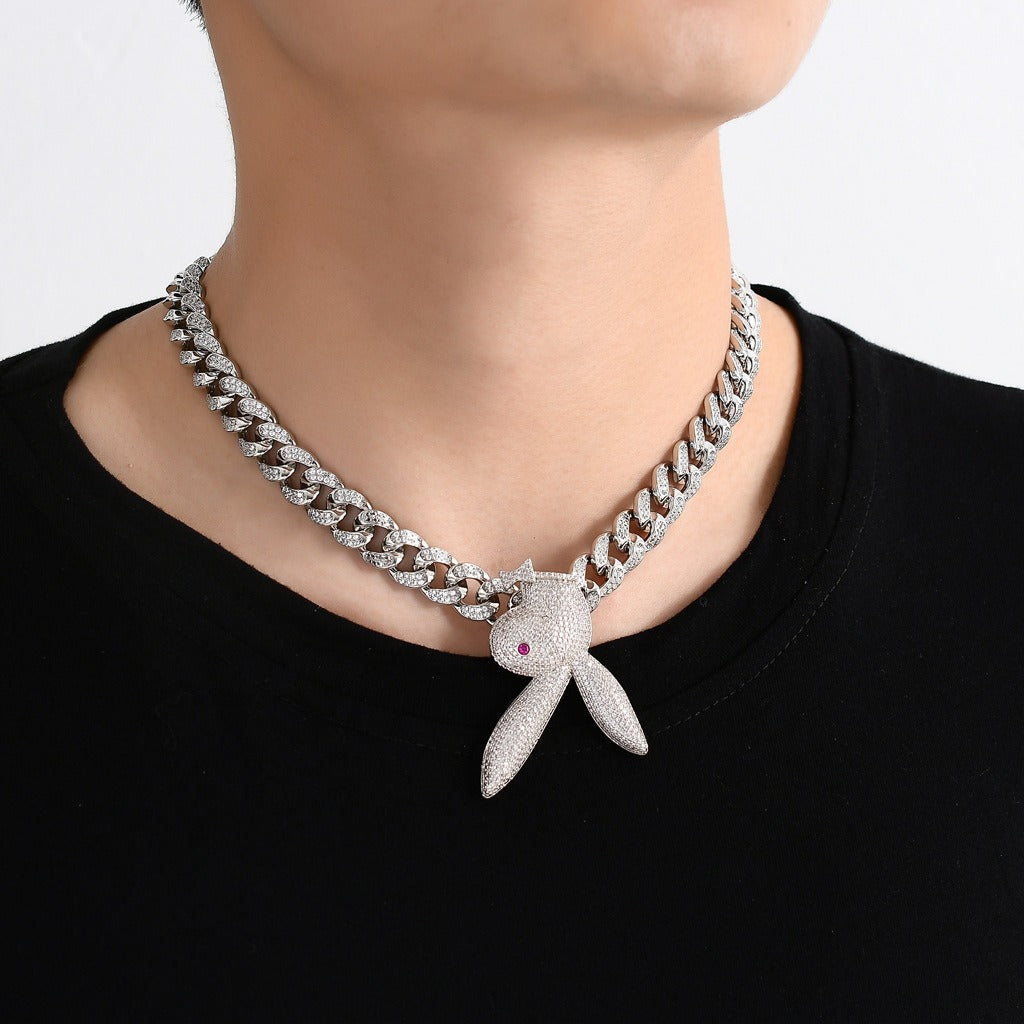 Collier pendentif inspiré de Playboi Carti et lapin à l'envers, chaîne de rappeur