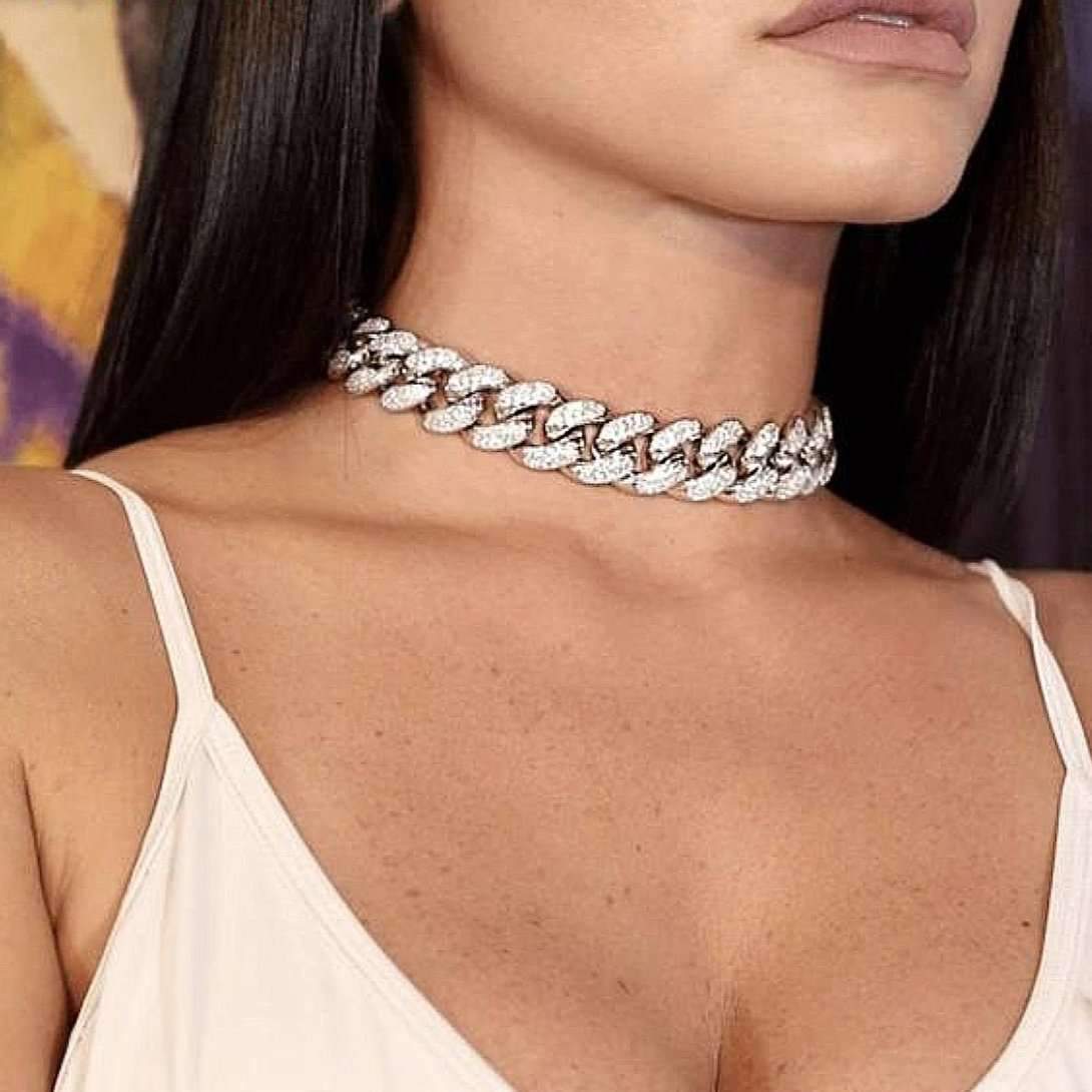 Silver Chain Cuban Link Choker 16 Inch Diamond Necklace Vvs Choker