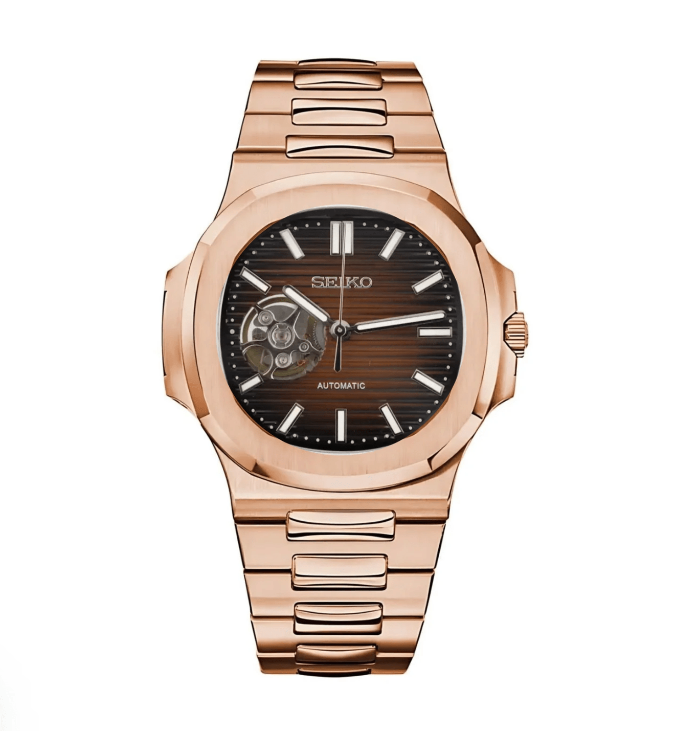 Seiko Mod Nautilus Rose Gold Open Heart