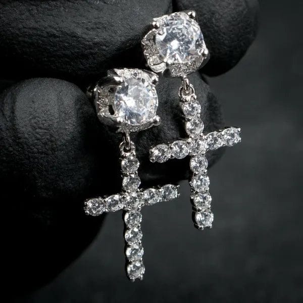 VVS Jewelry hip hop jewelry 14k White Gold 14K Solid Gold Cross Round Moissanite Earrings
