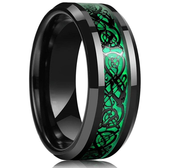 VVS Jewelry hip hop jewelry 6 8MM Black Tungsten Men's Wedding Band with Green Celtic Dragon Inlay