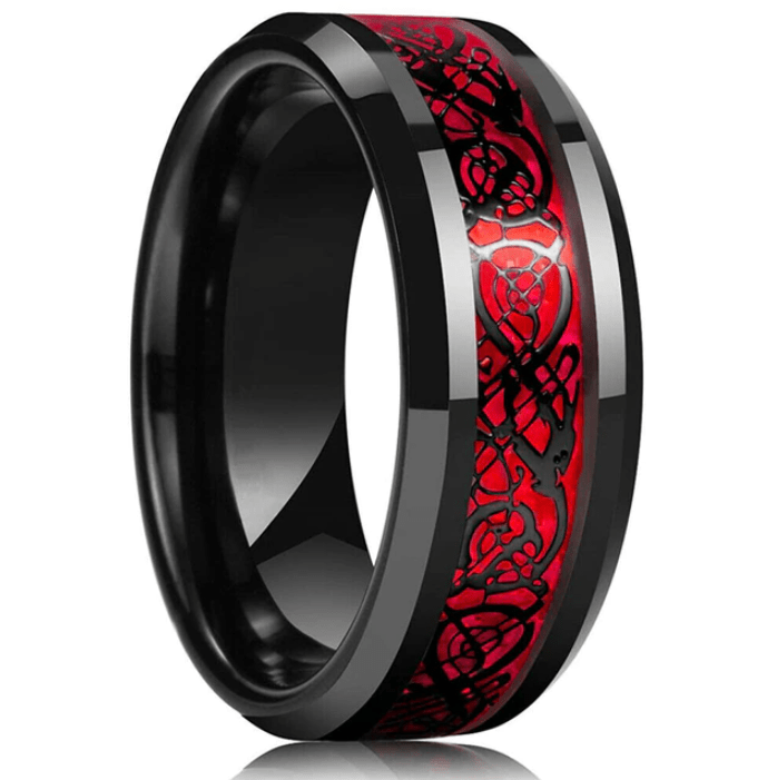 VVS Jewelry hip hop jewelry 6 Dragon 8mm Black Red Celtic Dragon Tungsten Carbide