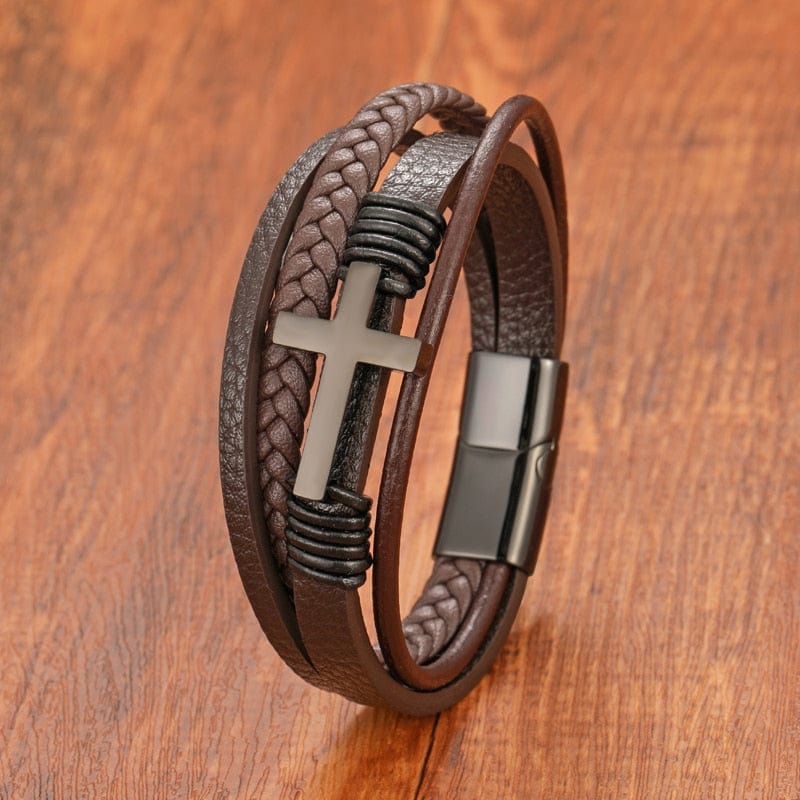 VVS Jewelry hip hop jewelry bracelets Multi-Layer Cross Leather Bracelet