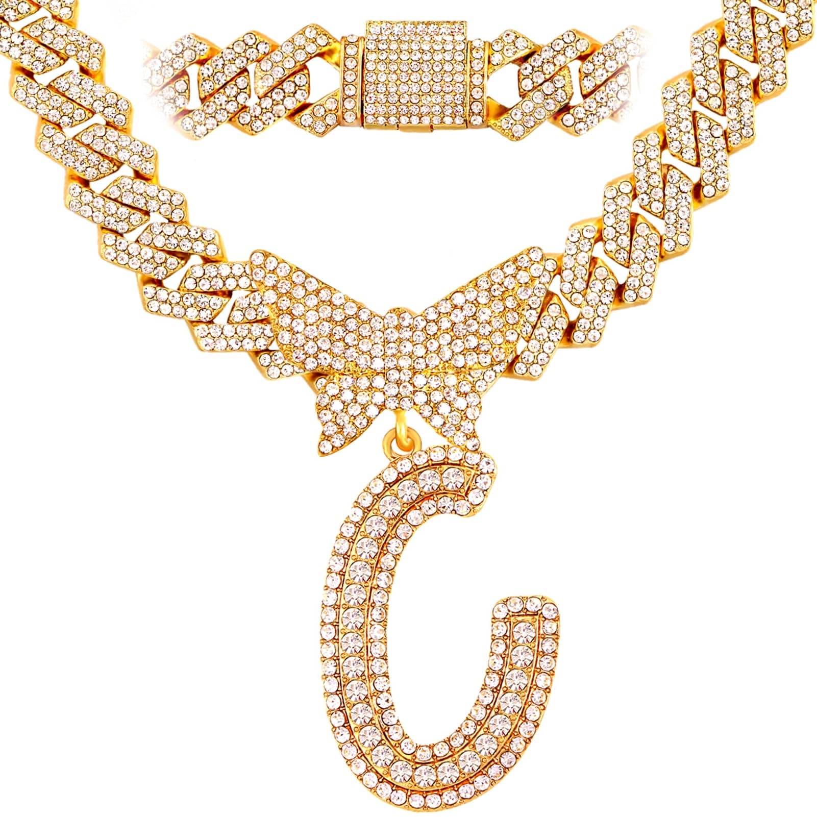 VVS Jewelry hip hop jewelry C / Gold Bling Butterfly Letter Cuban Link Chain